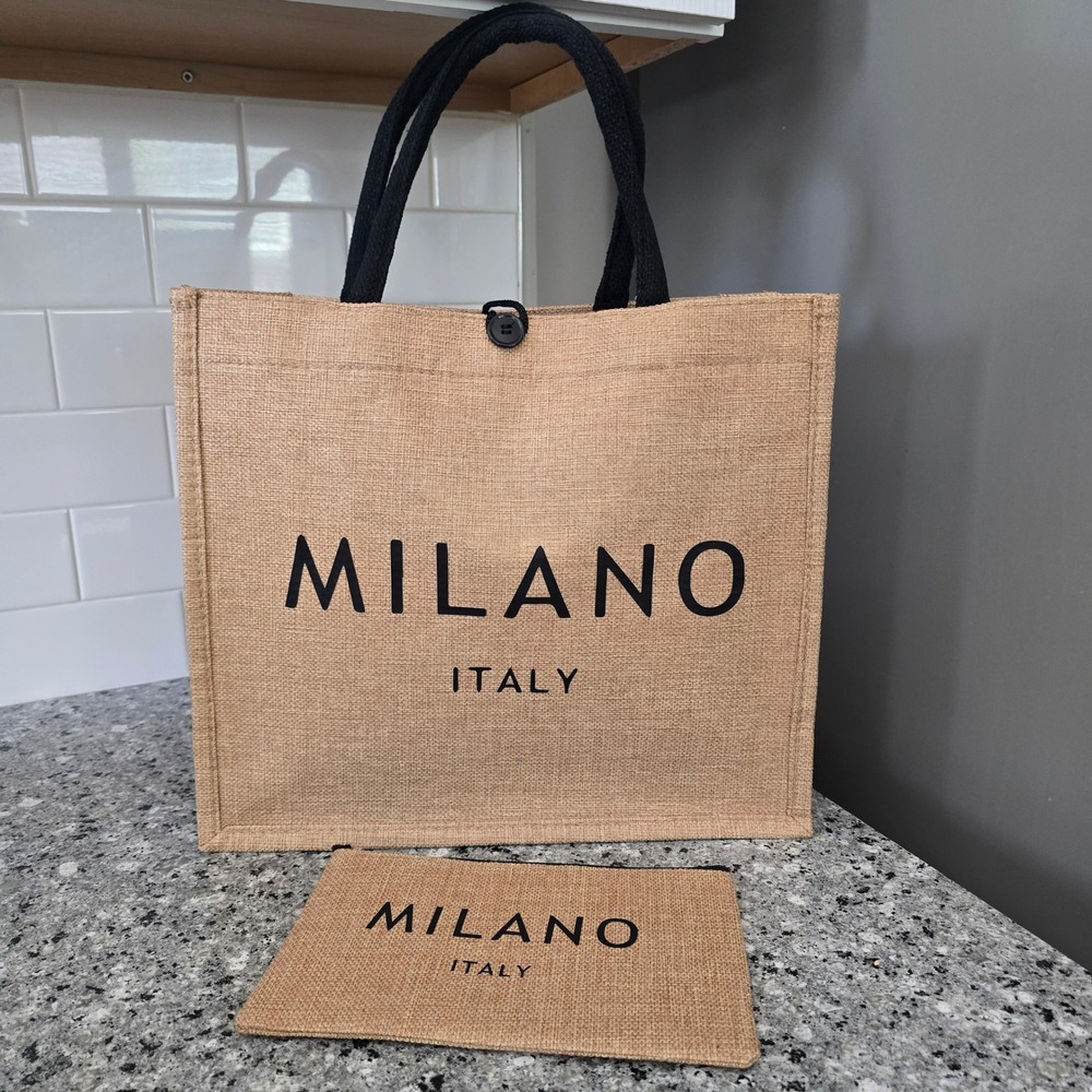 Milano Italy Jute Burlap Tote Bag Matching Wallet Tan Beach Market Vacation